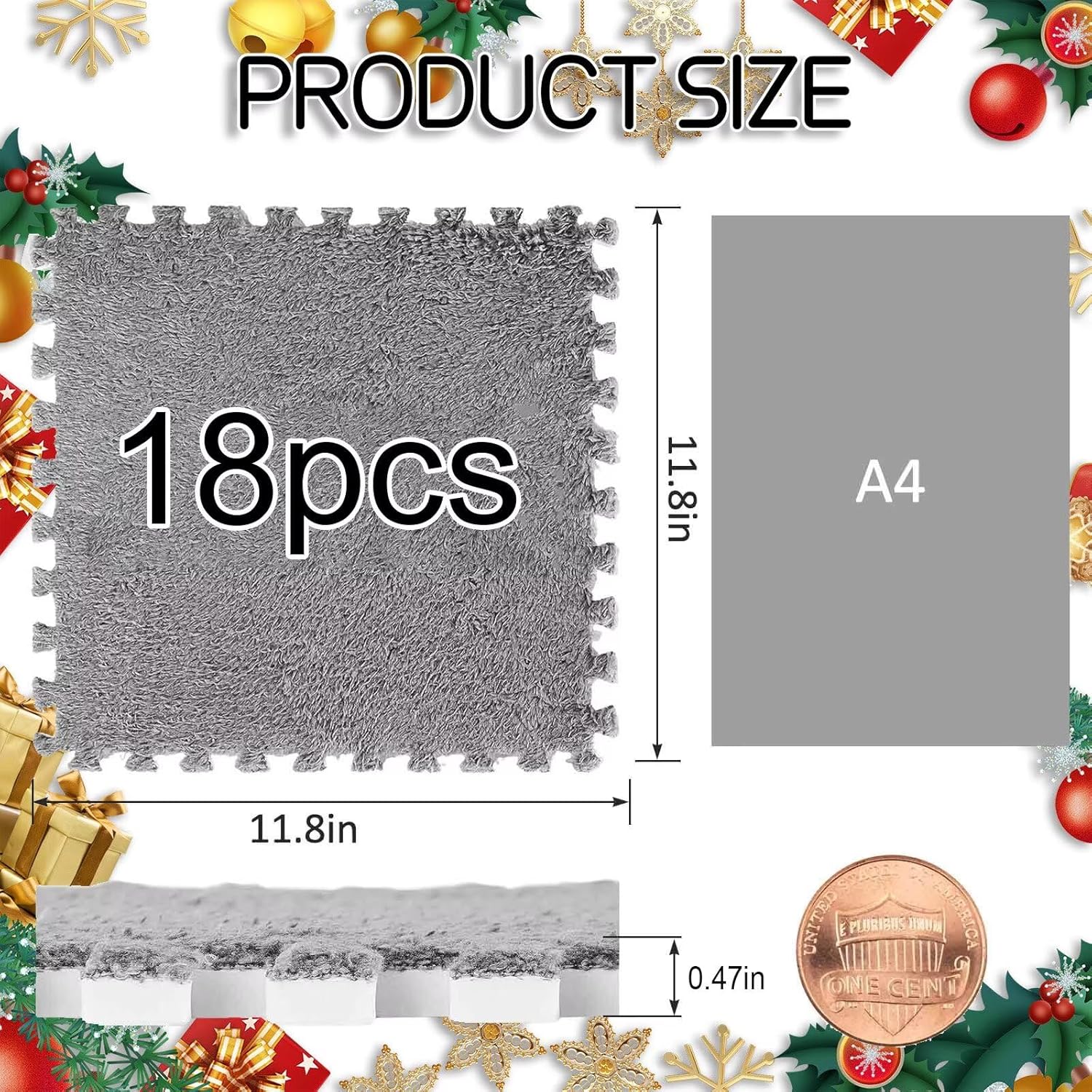 18pcs Plush Puzzle Foam Floor Mat, 11.8x11.8in Soft Anti-Slip Puzzle Area Rug Playmat for Room，Pink+Blue+White