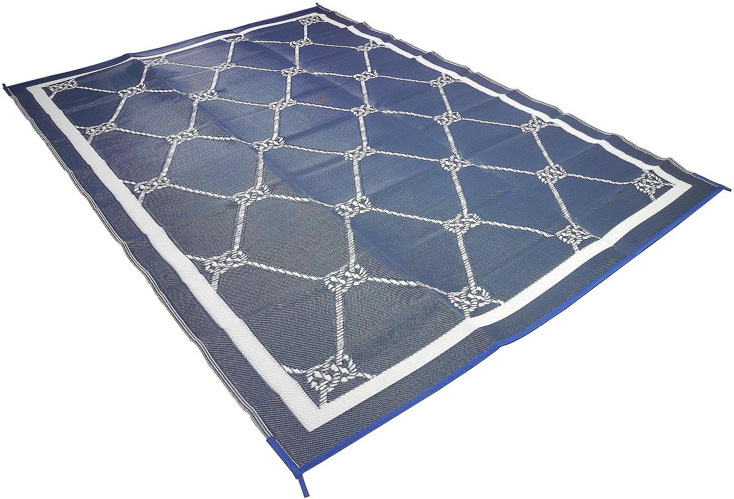 6066 Outdoor Patio Mat, Blue/White, 8' x 16'