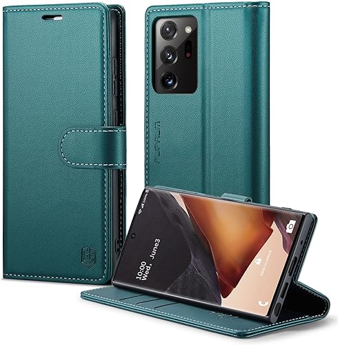 Funda tipo cartera para Samsung Galaxy Note 20 Ultra 5G con bloqueo RFID, soporte para tarjetas de crédito, de piel sintética, con función atril, a