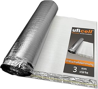 uficell® Trittschalldämmung ALU Plus PE-Schaum Laminatunterlage mit Alu-Dampfbremse Stärke: 2 mm Tritt- und Gehschalldämmung perfekt für Laminat und Parkettböden (3 mm Stark | 100 m² - 4 Rollen)