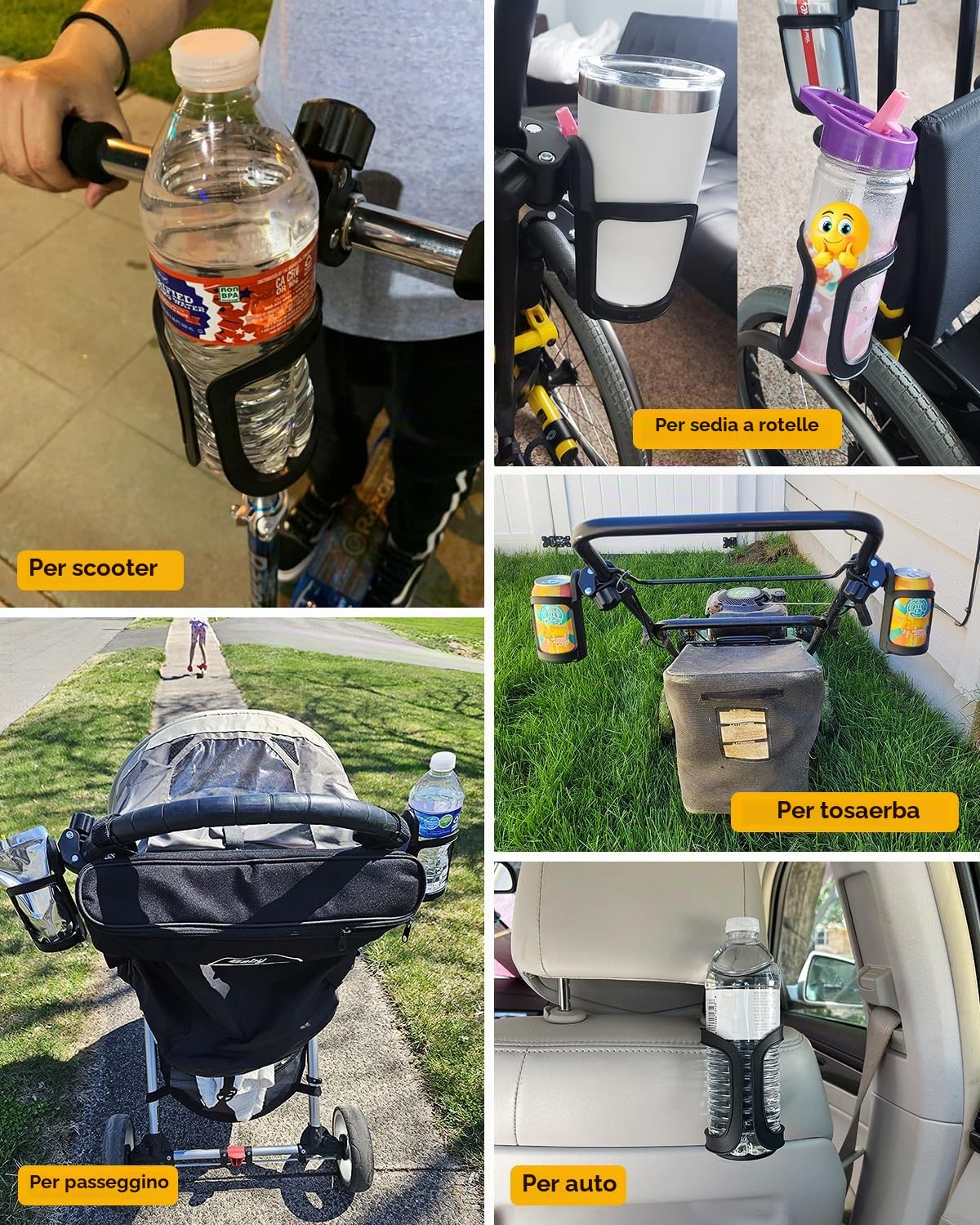 Confezione da 2 portabicchieri per passeggino universali, regolabili, adatti anche per biciclette, carrelli, deambulatori e sedie a rotelle
