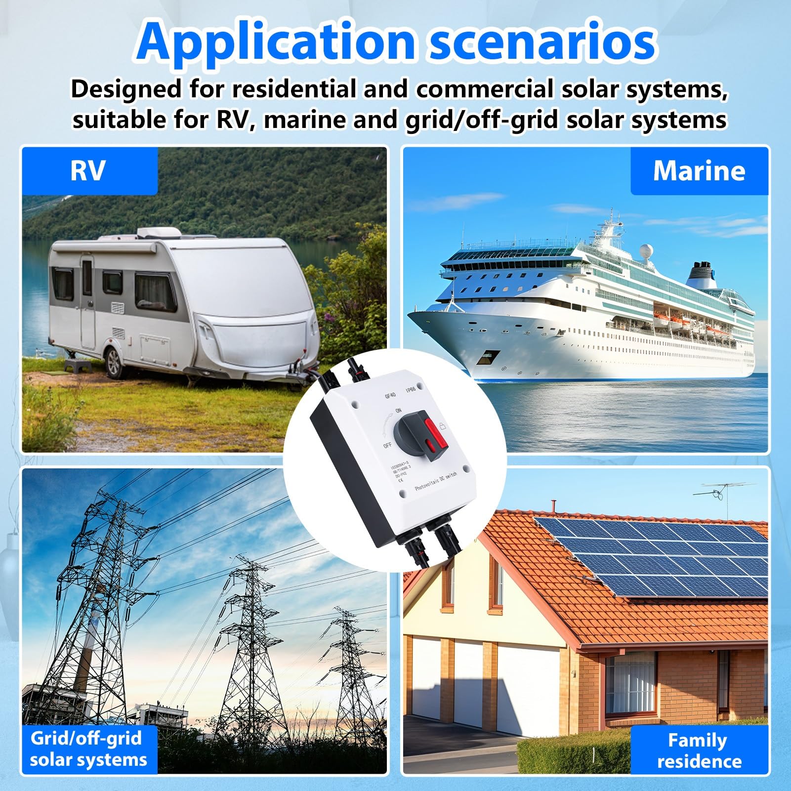 Jadeshay Sezionatore DC Fotovoltaico 32A 1000V CC Commutatore Interruttore di Trasferimento Solare Impermeabile IP66 per Scatole Combinate Solari Camper Barche e Sistemi Solari ON-Grid/OFF-Grid