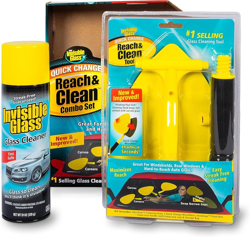 99031 Reach & Clean Glass Windshield Cleaner Tool Combo Kit With Premium Aerosol Glass Cleaner, Extendable Handle, (2) Reusable Quick Change Microfibers, and Storage Bag