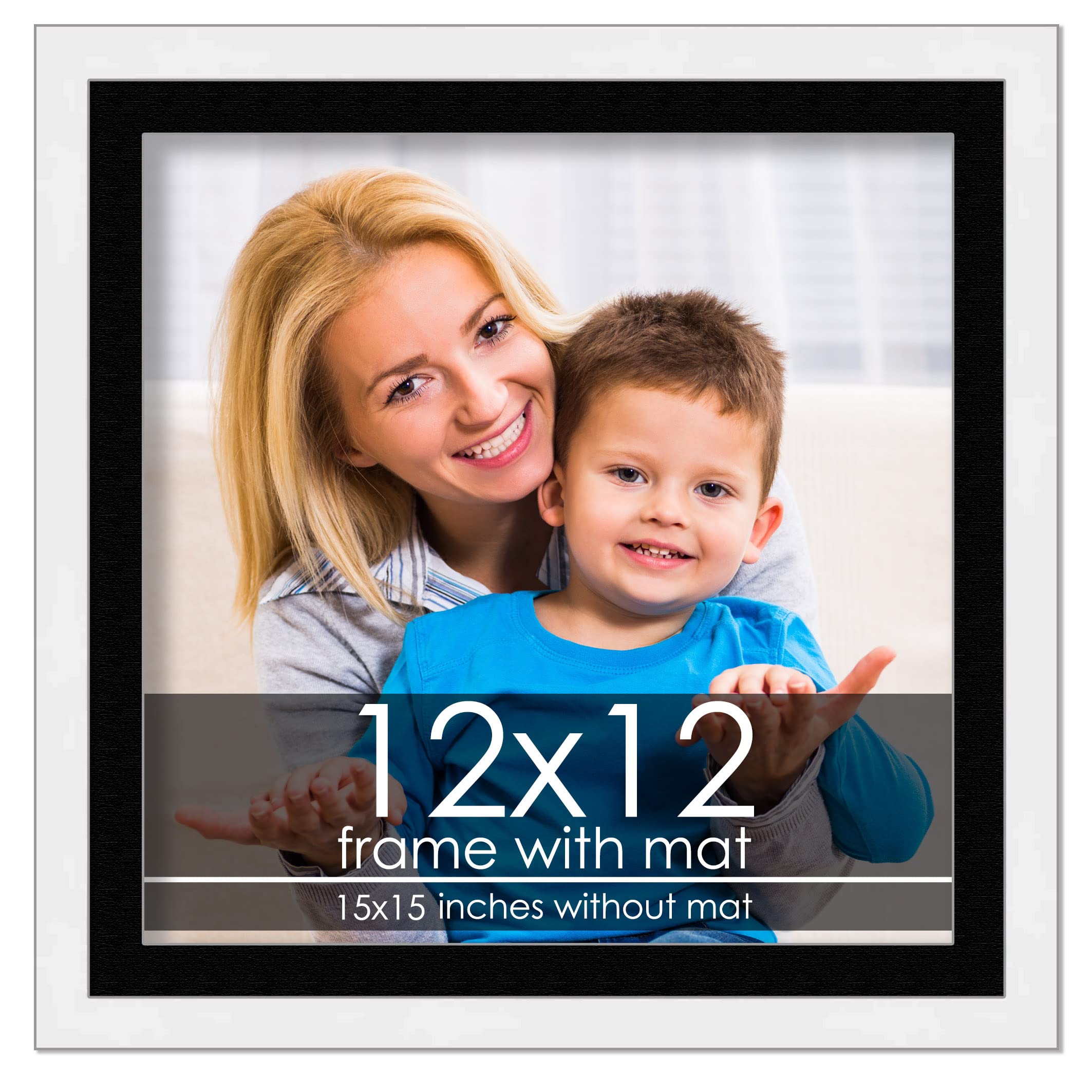 Amazon.com - 12x12 Frame with Mat - White 15x15 Frame Wood Made to