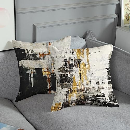 Miniatura 4 de Juego de 4 fundas de almohada decorativas para decoración del hogar, diseño abstracto negro y dorado, fundas de almohada decorativas de 18 x 18