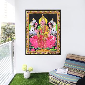 Rastogi Handicrafts Maa Lakshmi Goddess of Wealth & Prosperity - Cotton Poster Indian Goddess