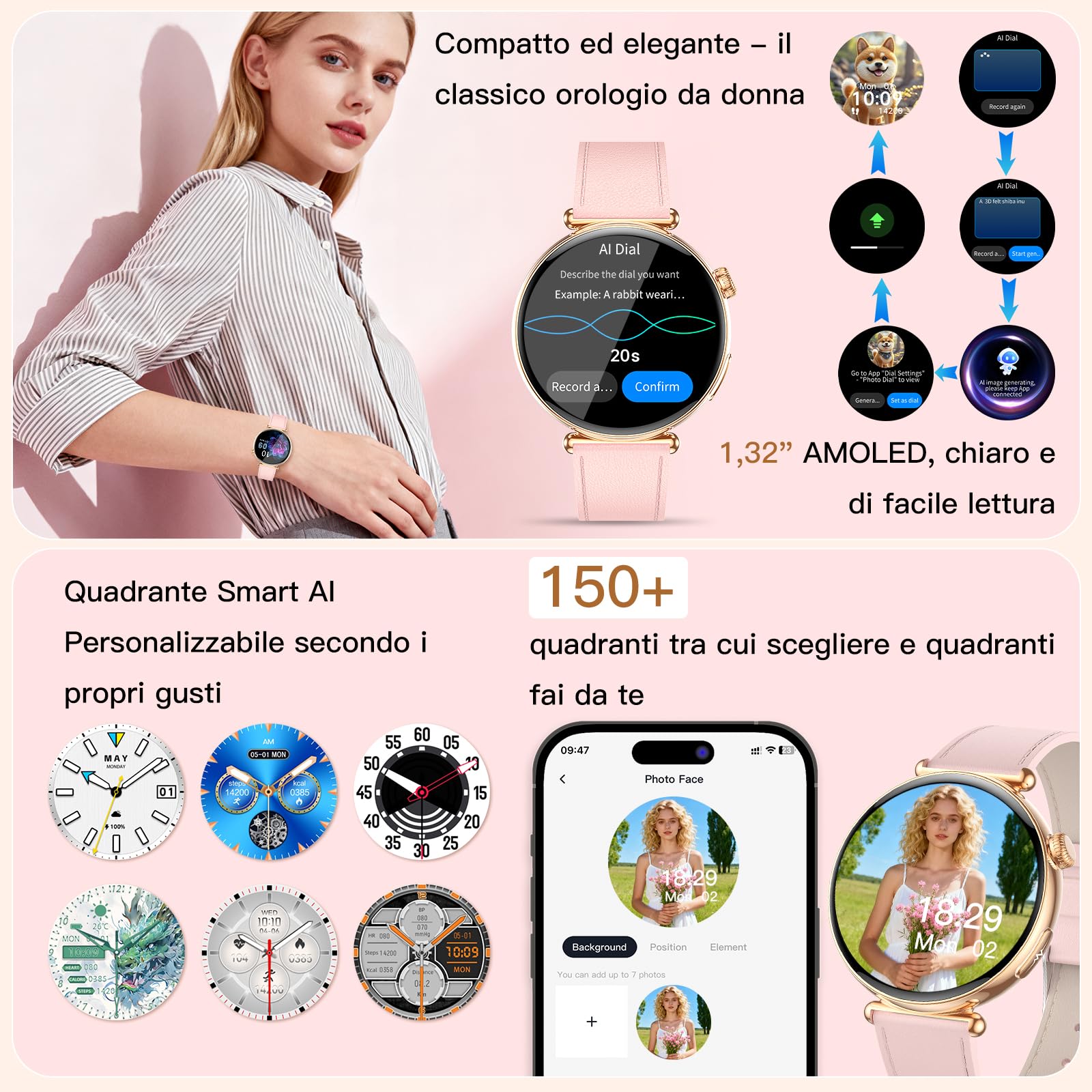 2026 AI-GPT Smartwatch Donna ECG/Pressione Sanguigna/Sonno&Ciclo Mestruale | 1.32" AMOLED Orologio Salutare con Funzione Telefono/SOS/BMI/Emozioni/Fatica,24h Lipidi/Acido Urico/Cardiofrequenzimetro/SPO2