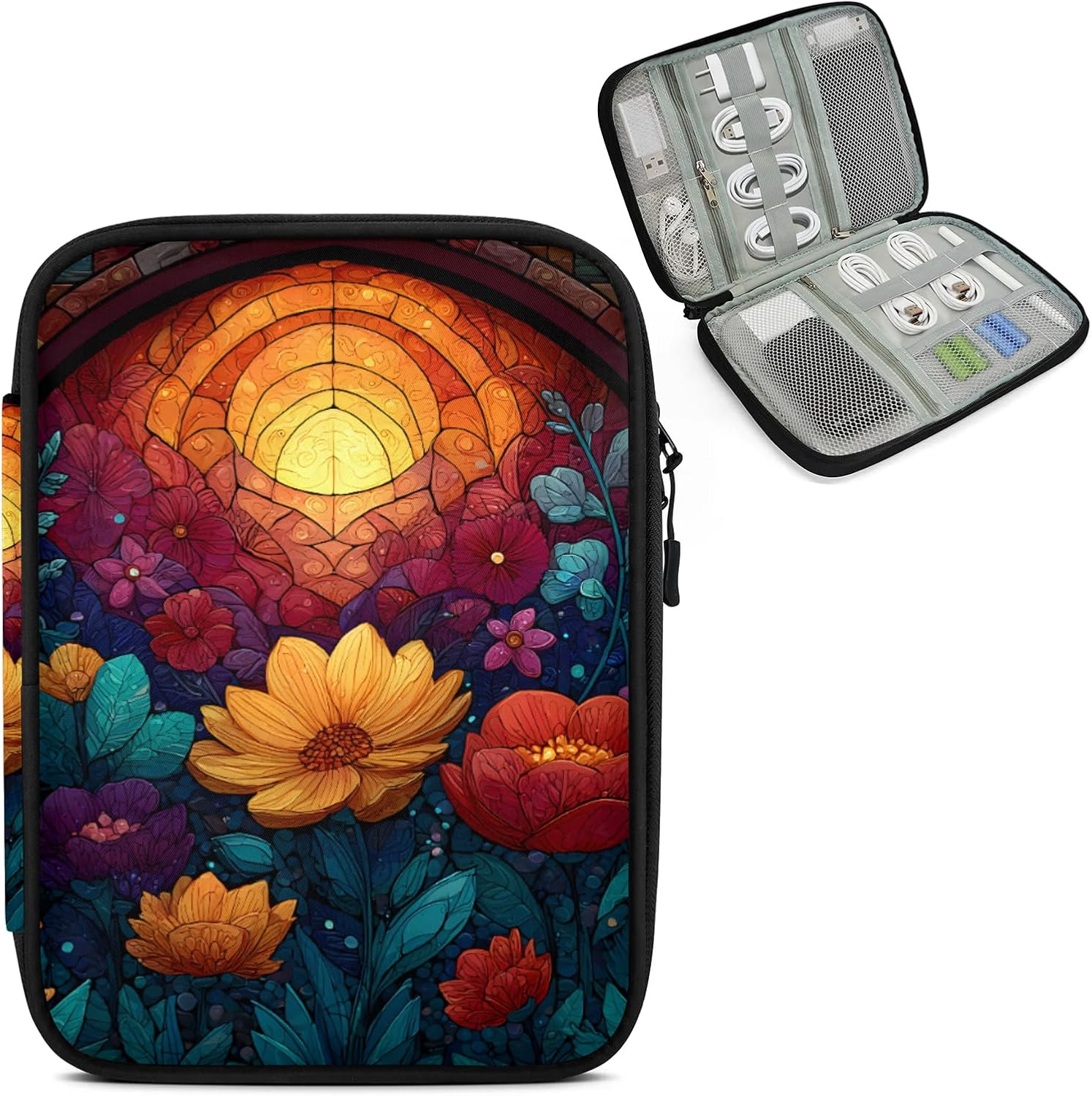 TropicalLife Stained Glass Flower Floral Travel Cord Organizer Case