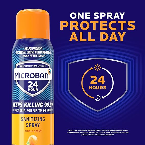 MICROBAN 24 Hour Disinfectant Sanitizing Spray, Citrus Scent, 15oz