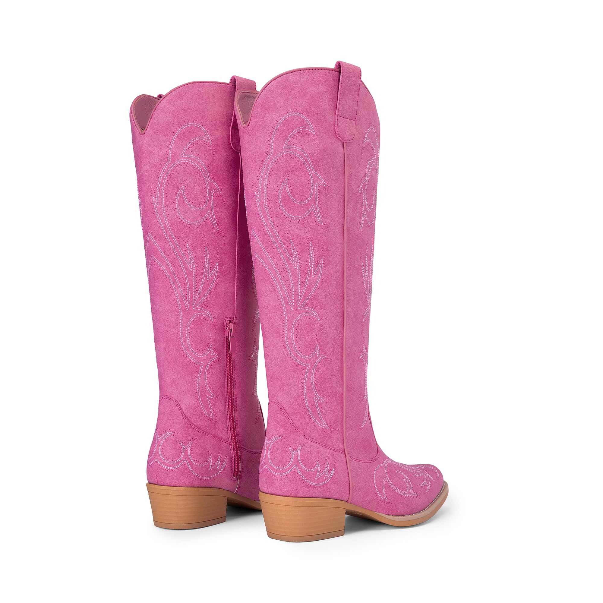 DREAM PAIRS Stivali da Cowboy da Donna Comodi Stivali Alti Fino al Ginocchio da Cowgirl con Cerniera Laterale Tacco Grosso Stivali Western Ricamati