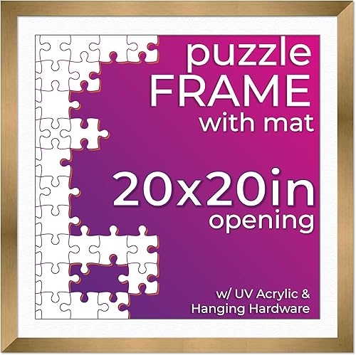 Poster Palooza Marco para rompecabezas de 20 x 20 pulgadas, marco de madera dorada y bronce con paspartú (blanco) hecho para exhibir rompecabezas de