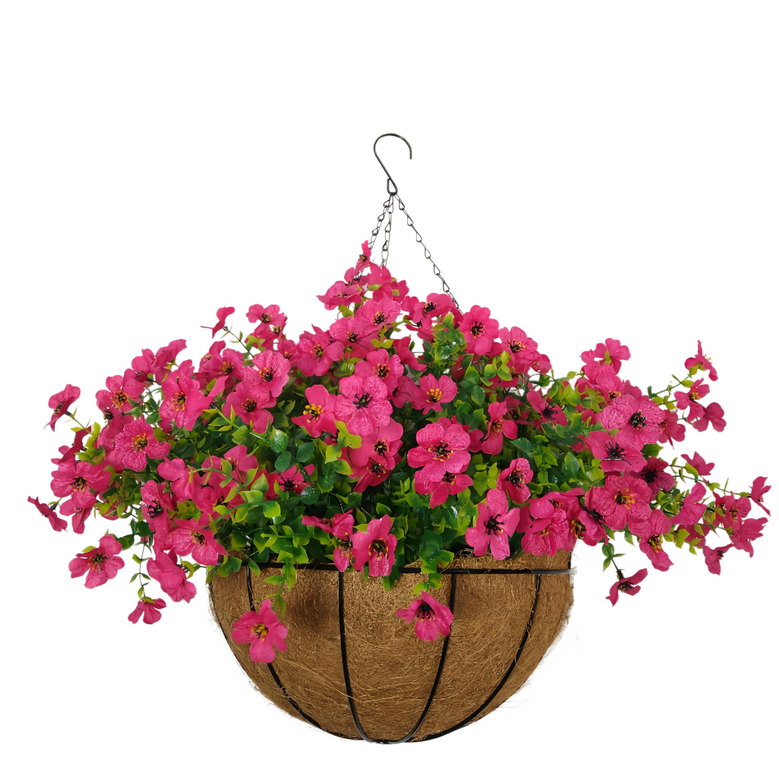 Hynbasea 12 Inches Artificial Violets Flowers with Hanging Basket Chain Flowers Plastic Plants for Garden and Indoor Decoration (Red)
