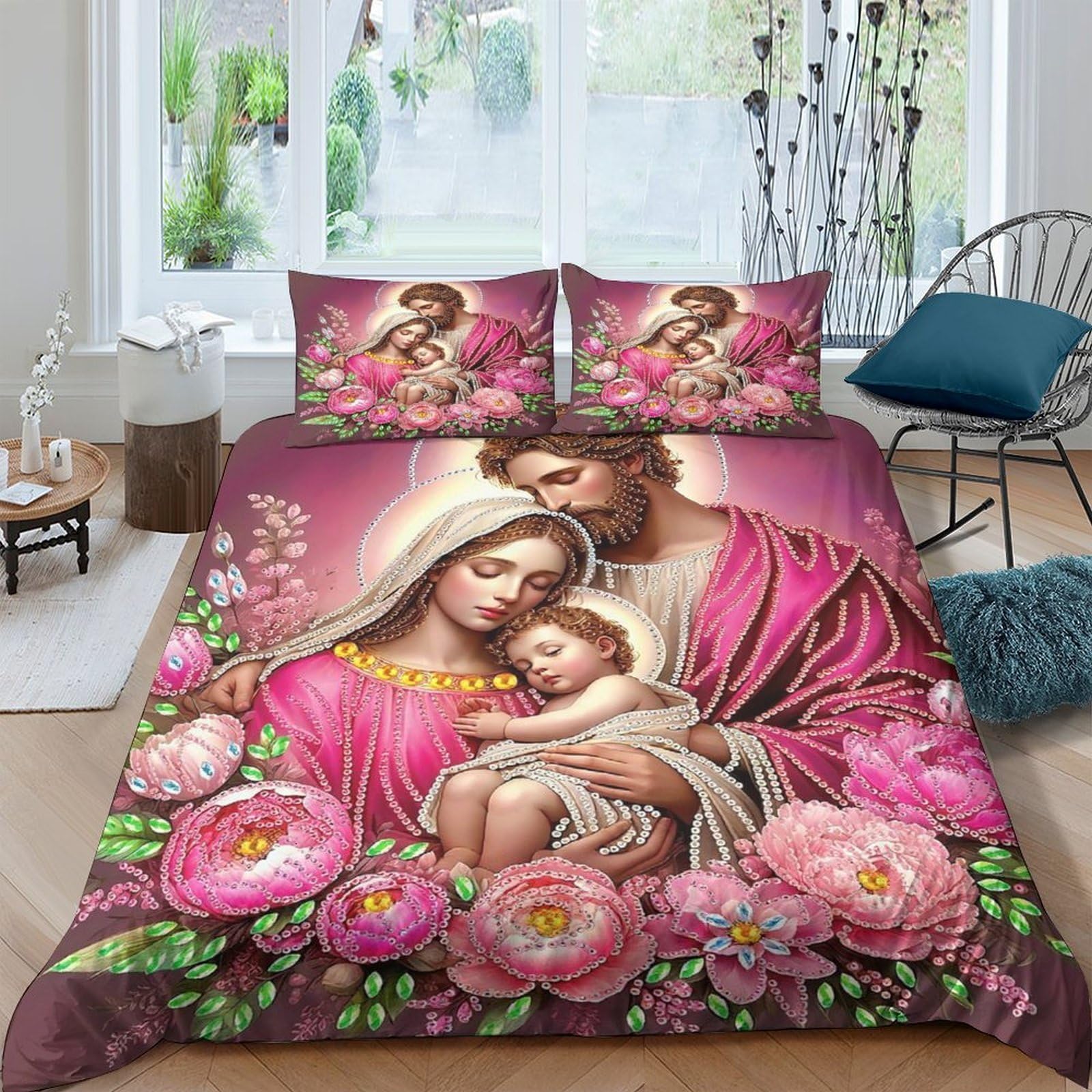Housse de couette zippée 220x240cm anti-pli motif 3D spirituel pour lit king size