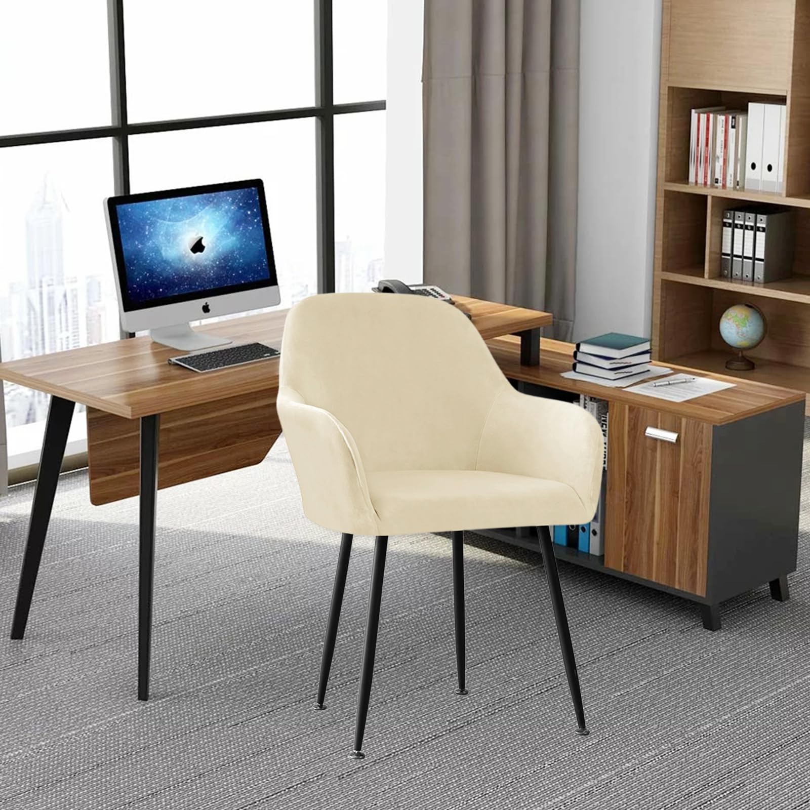 Coprisedie con Schienale set, Universali Fodere Coprisedia per Sala da Pranzo, Lavabile Copertura per Sedie da Ufficio, Velluto Copripoltrona Elasticizzato con Braccioli (Sabbia, 2pcs)