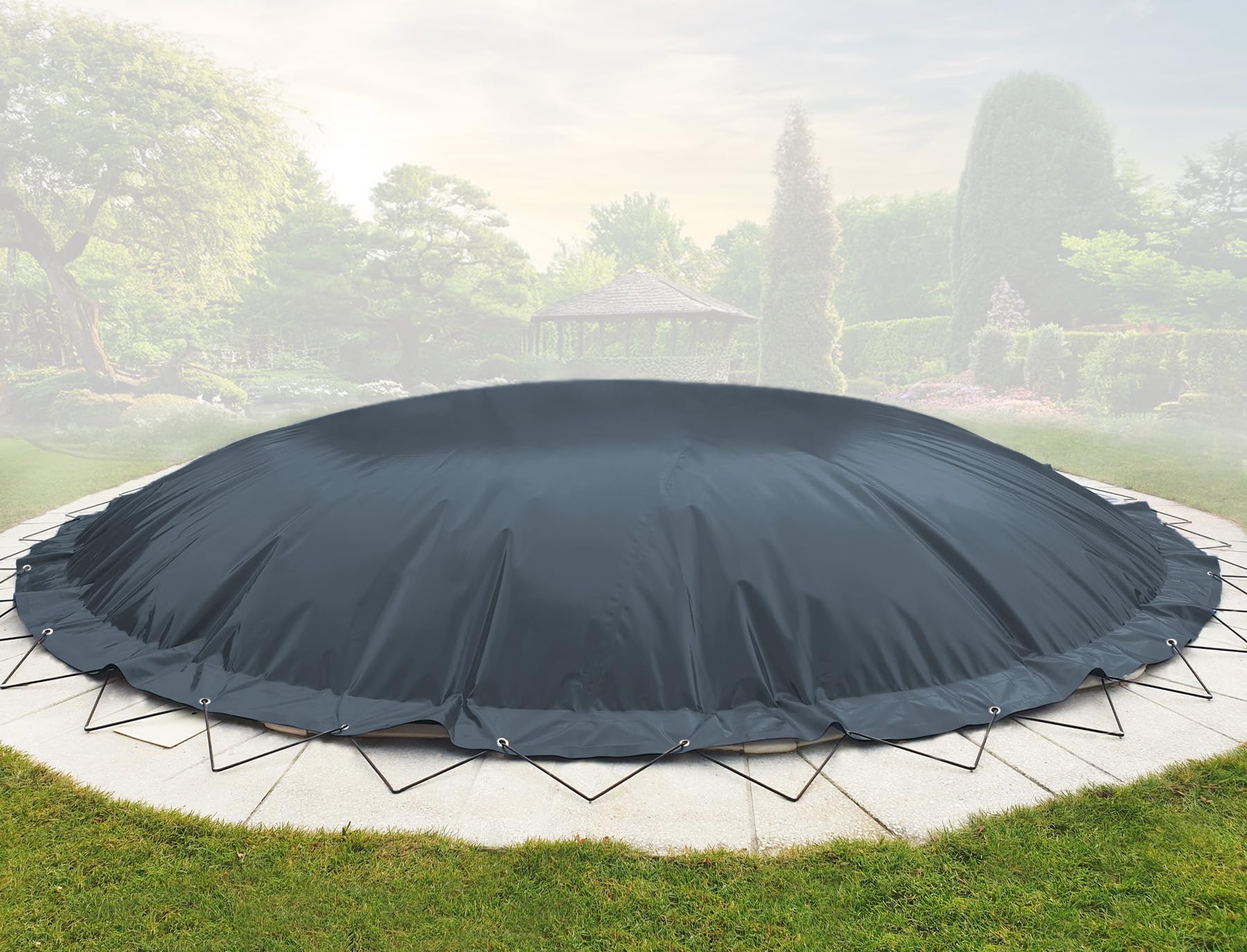 ANKO PLANEN Cubierta de Piscina Hinchable Redonda – Ideal para el Invierno – Lona de Piscina Resistente AirDeluxe (diámetro de la Piscina: 360cm, Antracita)