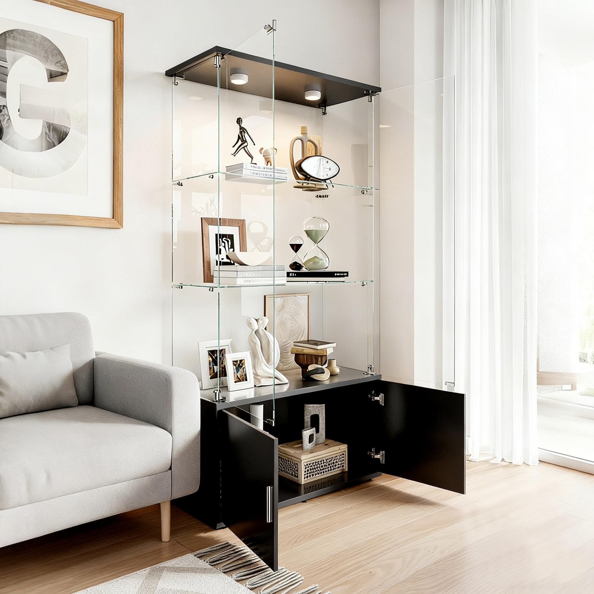 Vitrine, Vitrine, LED-Vitrine, Glasvitrine für Kollektion mit 2 Türen, Vitrine, 3 Ebenen, Vitrine, Vitrine, Vitrine, Vitrine, Vitrine, Schrank mit Vitrine, Möbel für Wohnzimmer, Bar (3 Etagen +
