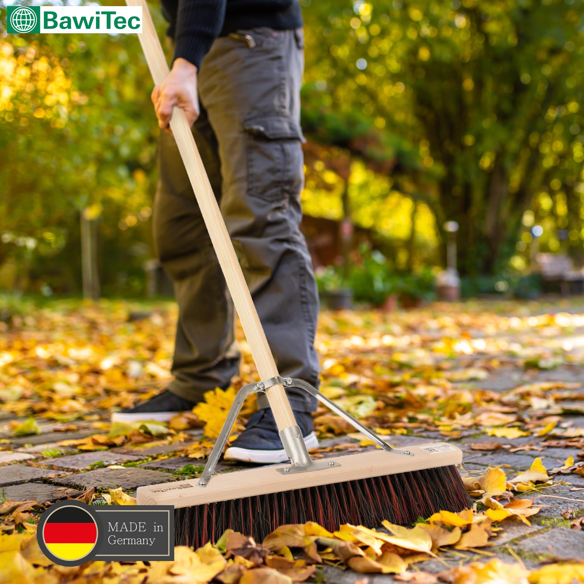 Spezial Besen 60cm mit Stiel 160cm ArengaMix Borsten Stabi Straßenbesen | Arenga-Elaston-Borsten-Mix, Speziellem Stielstabilisator, Robust und stabil, Für groben und feinen Schmutz