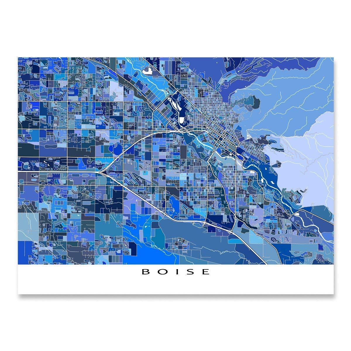 Boise Map Art Print 8x10, Boise Poster 24x36, Handmade Blue