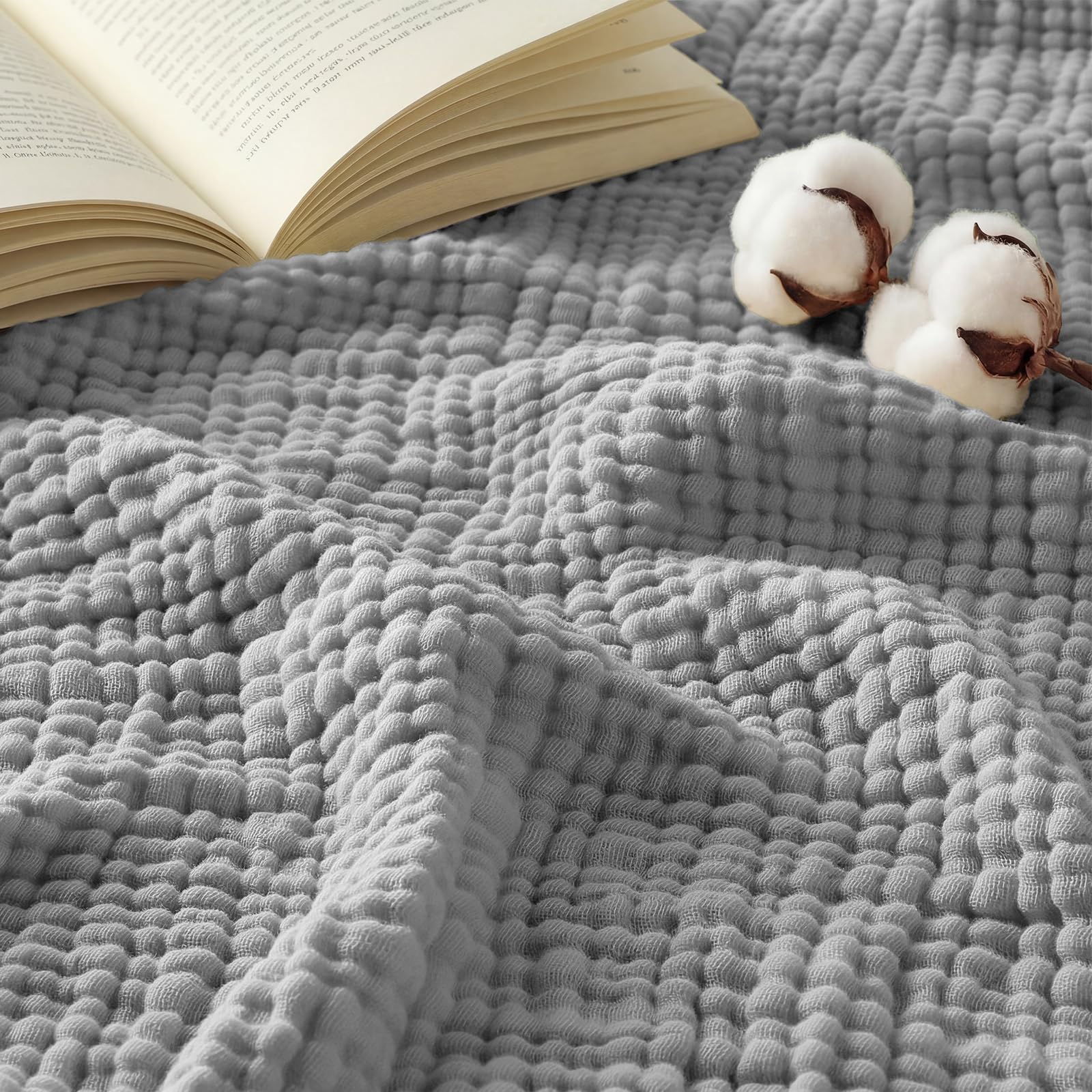 Photo 1 of Unnivoll 100% Cotton Muslin Blanket Twin XL Size 66" x 90" for Bed Couch Summer Gauze Blanket for Adults Lightweight and Breathable Grey