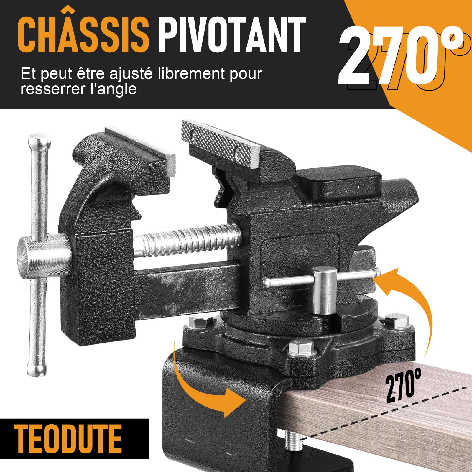 Etau Etabli, 110 mm Etau D'établi Pivotant à 270°, Étau Polyvalent 2 en 1 Haute Performance avec Mâchoires Souples Polyvalentes pour Une Utilisation Facile Sur la Table de Travail