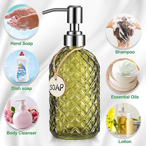 Miniatura 4 de Dispensador de jabón transparente de 16 onzas con bomba de acero inoxidable 304 a prueba de óxido para baño, cocina, vidrio líquido recargable para