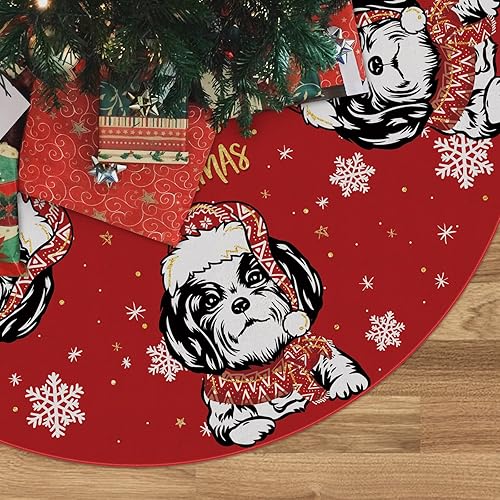 Miniatura 1 de Falda de árbol de Navidad, falda roja para árbol de Navidad, falda de árbol de invierno de 48 pulgadas para perro, decoración de interiores y