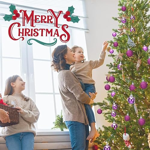Miniatura 6 de Aitsite Juego de adornos de árbol de Navidad de 24 quilates, 1.57 pulgadas, miniesferas inastillables para adornos navideños (morado)
