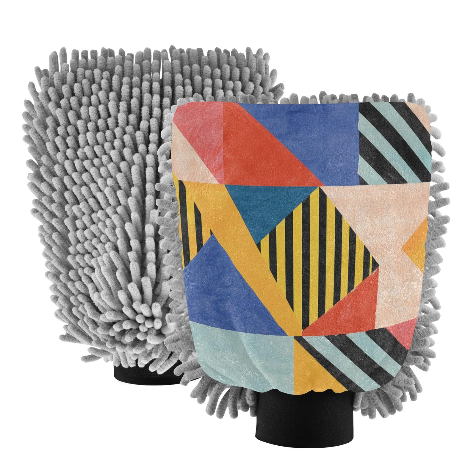 Colored Triangles and Striped Minimalism Car Wash Mit Scratch Free Wash Gloves for Cars Sponges for Car Washing