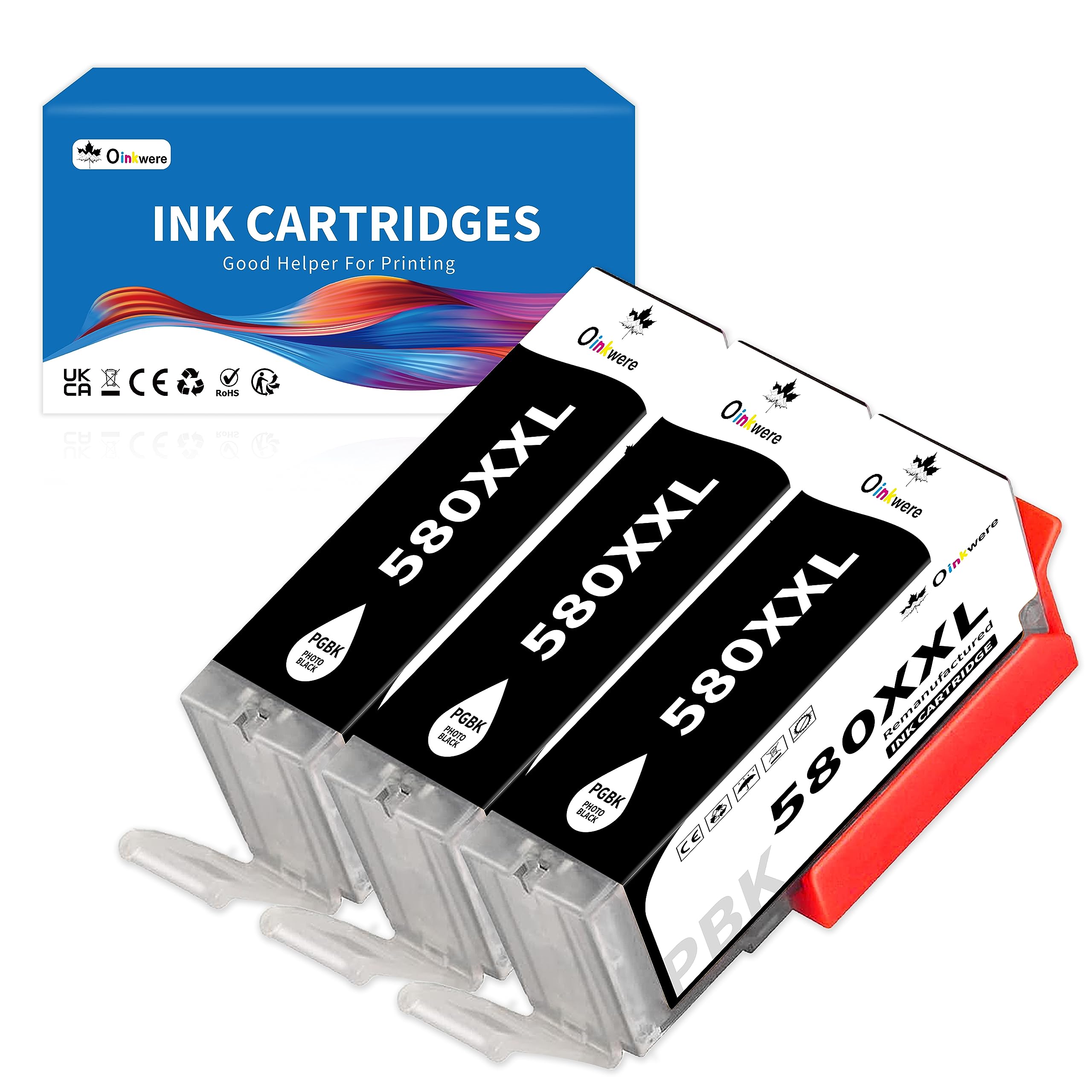 OINKWERE PGI 580XXL 3-PGBK Cartucce d'inchiostro Compatibili con Canon 580 Nero Multipack Cartucce con Canon Pixma TR8550 TS705 TS6350 TS8350 TR7550 TS8250 TS6150 TS9550 TS6151 TS8150 (PGBK,3 Pack)
