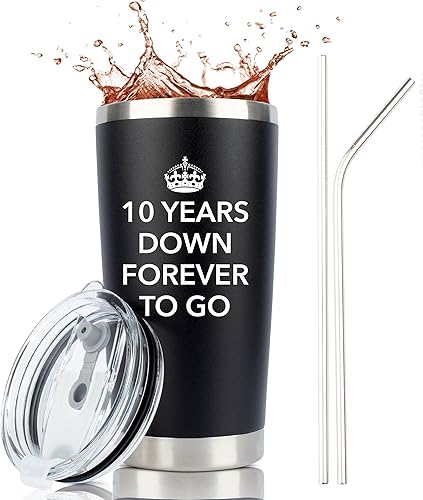 JENVIO 10 aniversario para él Vaso de viaje de acero de 20 onzas para café o bebidas frías 10. décimo mejor regalo de taza de boda para hombres,
