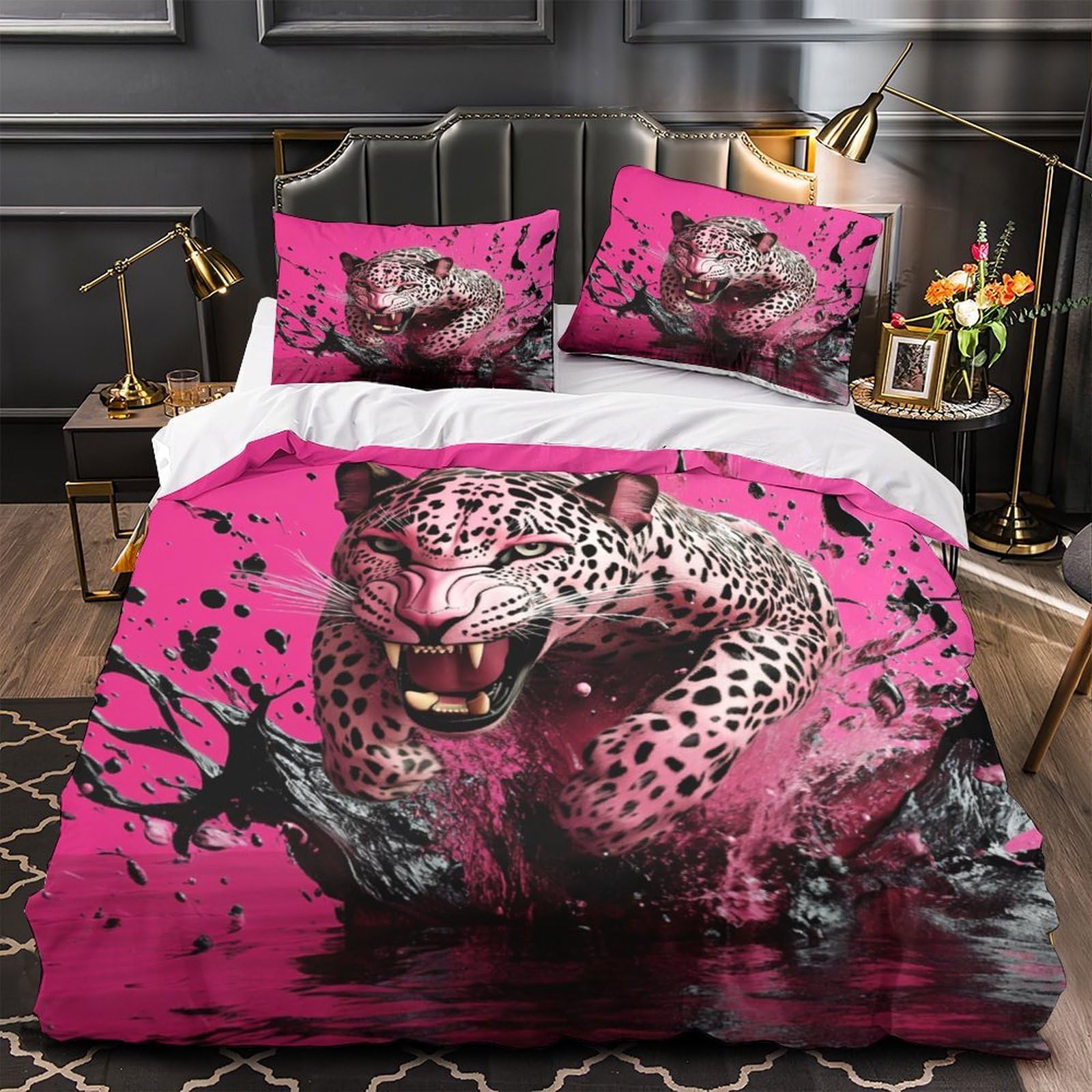 Housse de couette léopard 3D inaltérable et parure de lit grand confort Super King