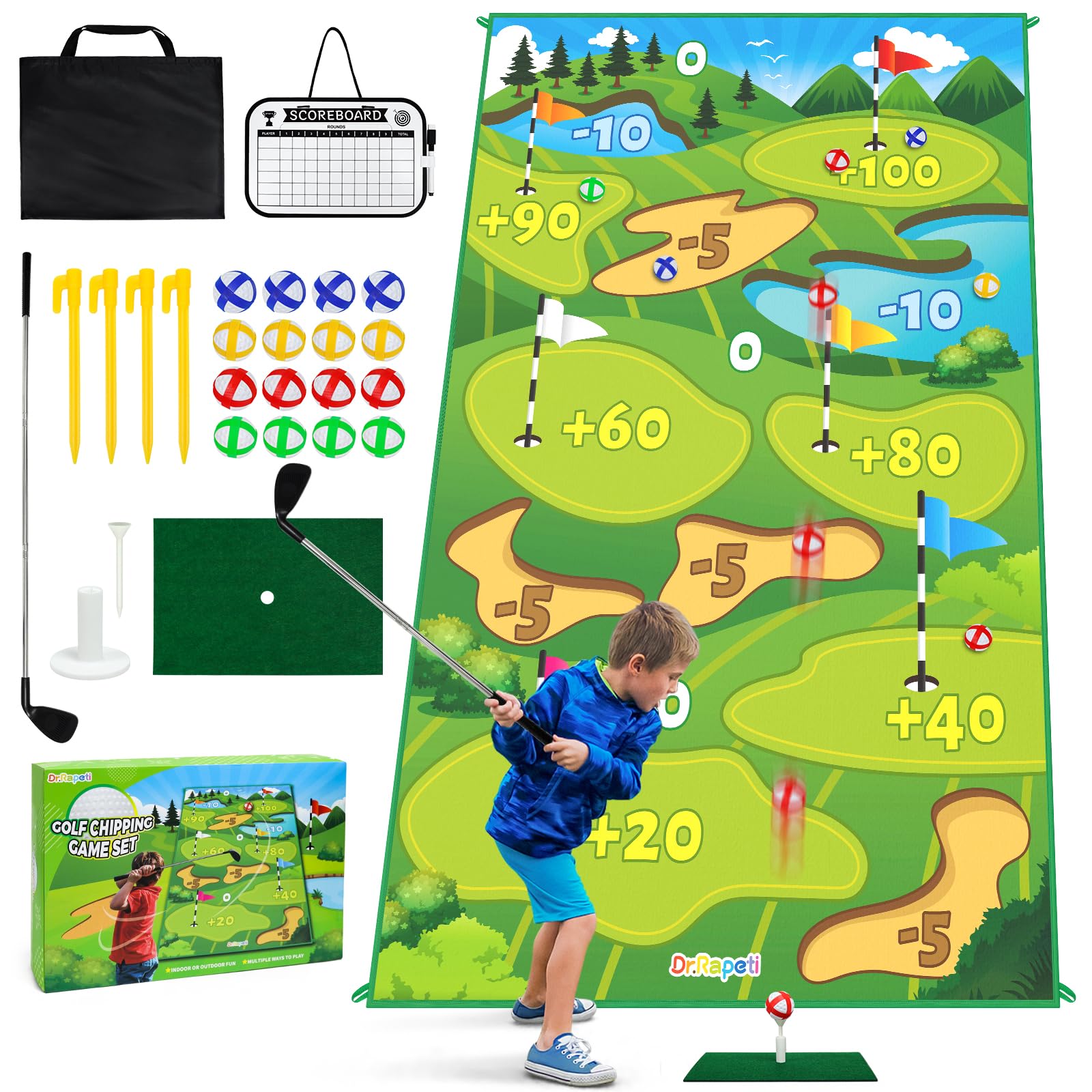 Dr.Rapeti Tapis de Golf Intérieur Lavable 60 x 40 inch, Ensemble de Jeu de Golf pour Enfants