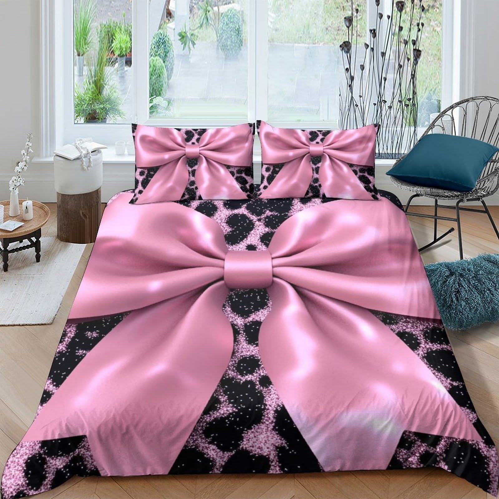 Ctjqhvkz Style-4 3D Printed Pink Satin Bow Fitted Sheet Microfiber Soft Breathable Leopard Mattress Cover Bedroom Dorm Protector Single（135X200cm）
