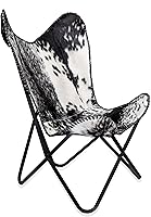 cuero Handmade Genuine Leather Butterfly Chair - Black & White Ergonomic Lounge Seat for Living Room & Office