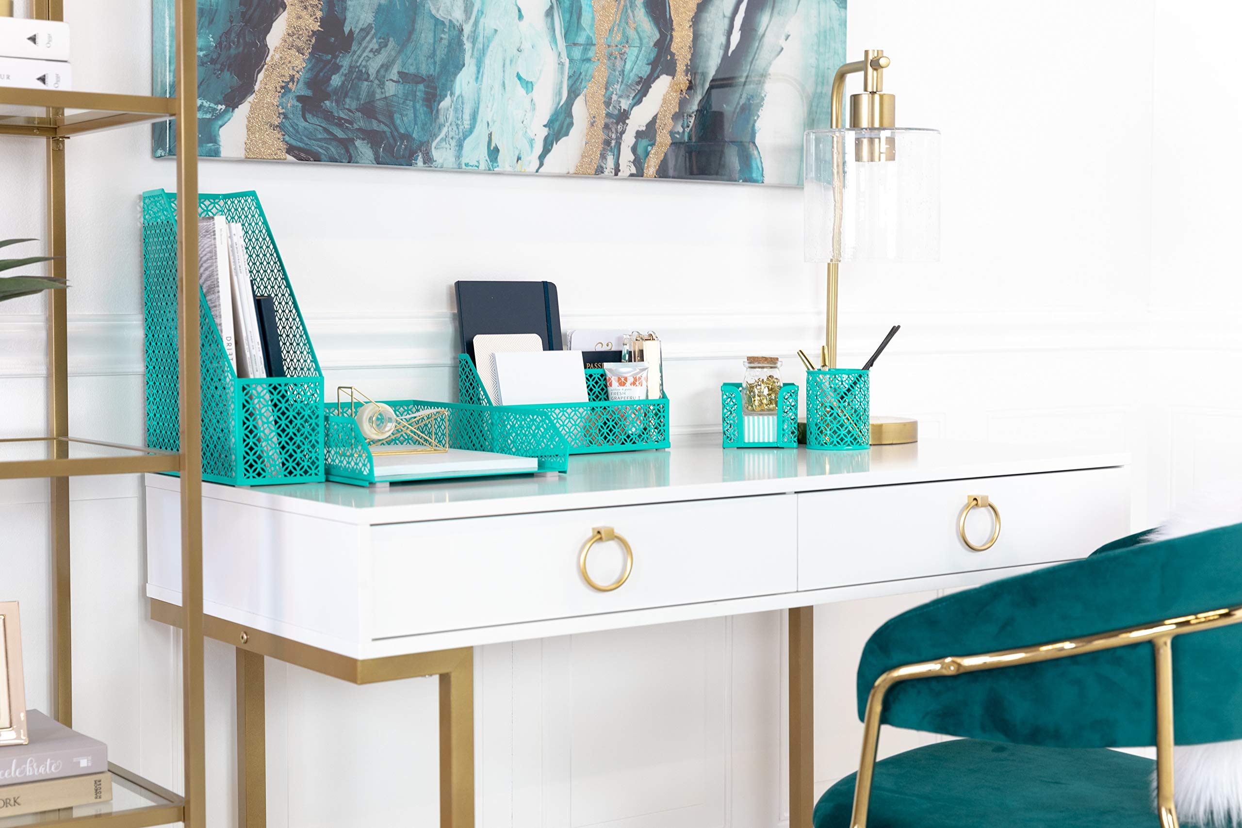 Blu Monaco Scuro Desk Organizer Set - Desk organizzatori e accessori per le donne - Teal Accessori da scrivania - Organizzazione Desktop 1 5 pezzi Teal
