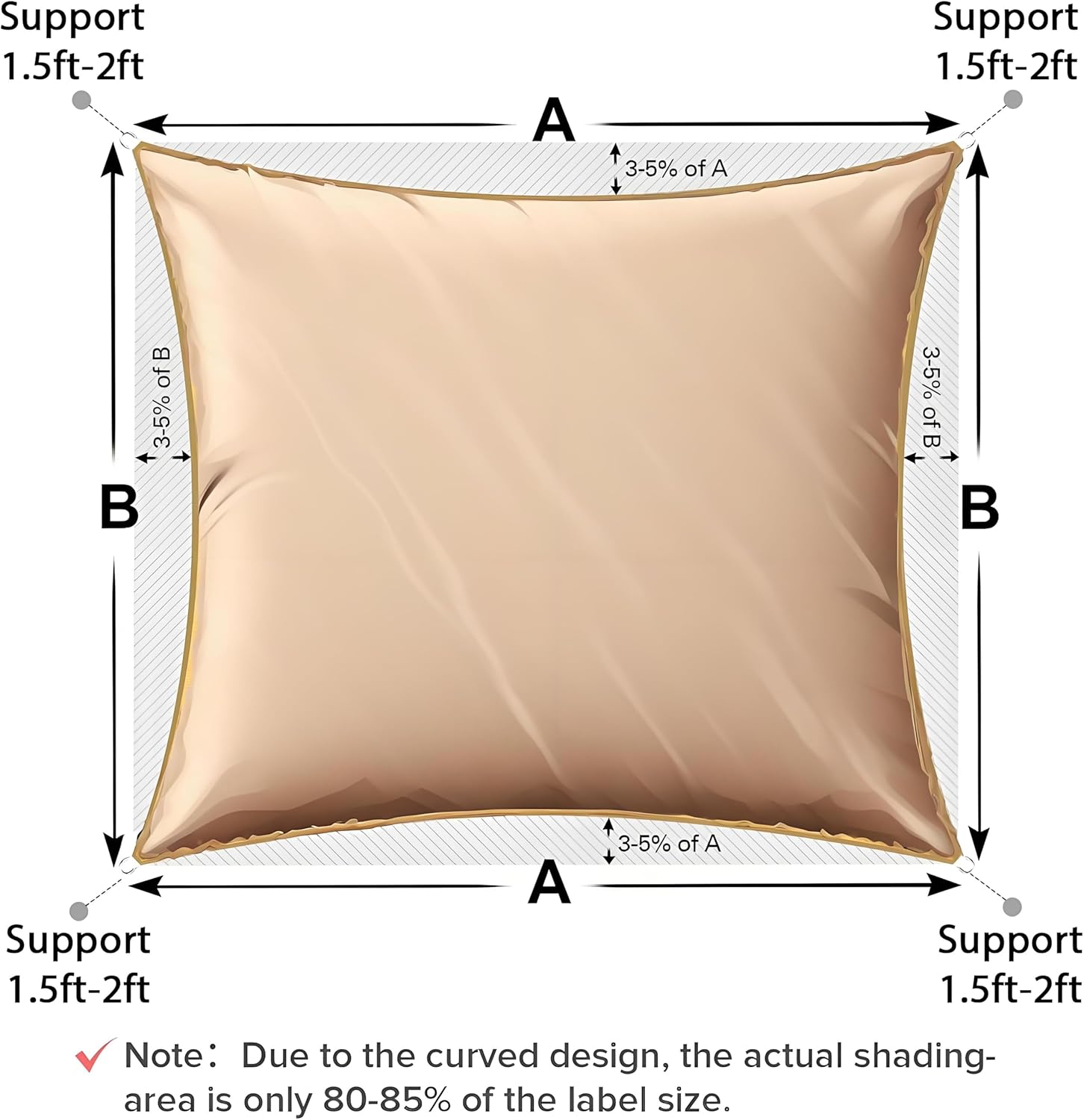 Sun Shade Sail 8' x 16' Sand Rectangle Canopy Sail Shade Cover 95% UV Block Permeable Sunshade Outdoor for Patio Yard