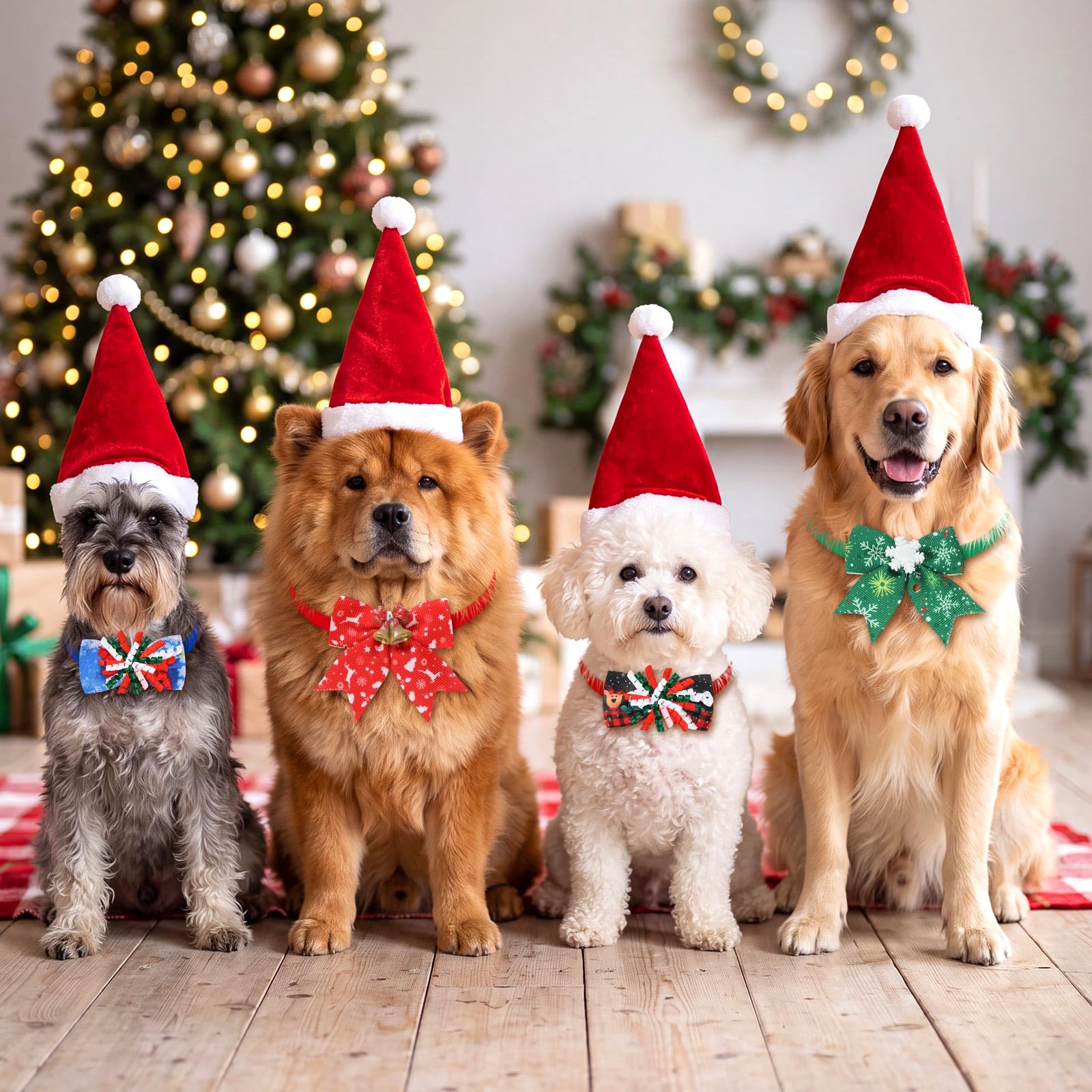 Huhumy 100 Stück Weihnachts-Hunde-Fliegen, verstellbar, Haustierhalsband