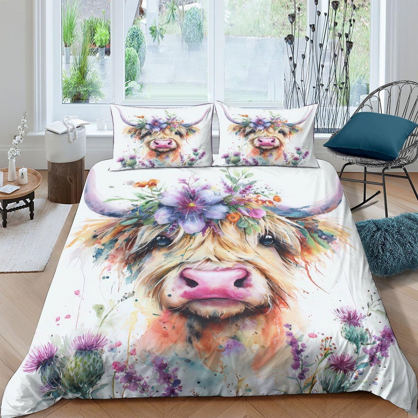 3D Printed Highland Cow Duvet Cover, Microfiber Bedding Cover Hidden Zipper