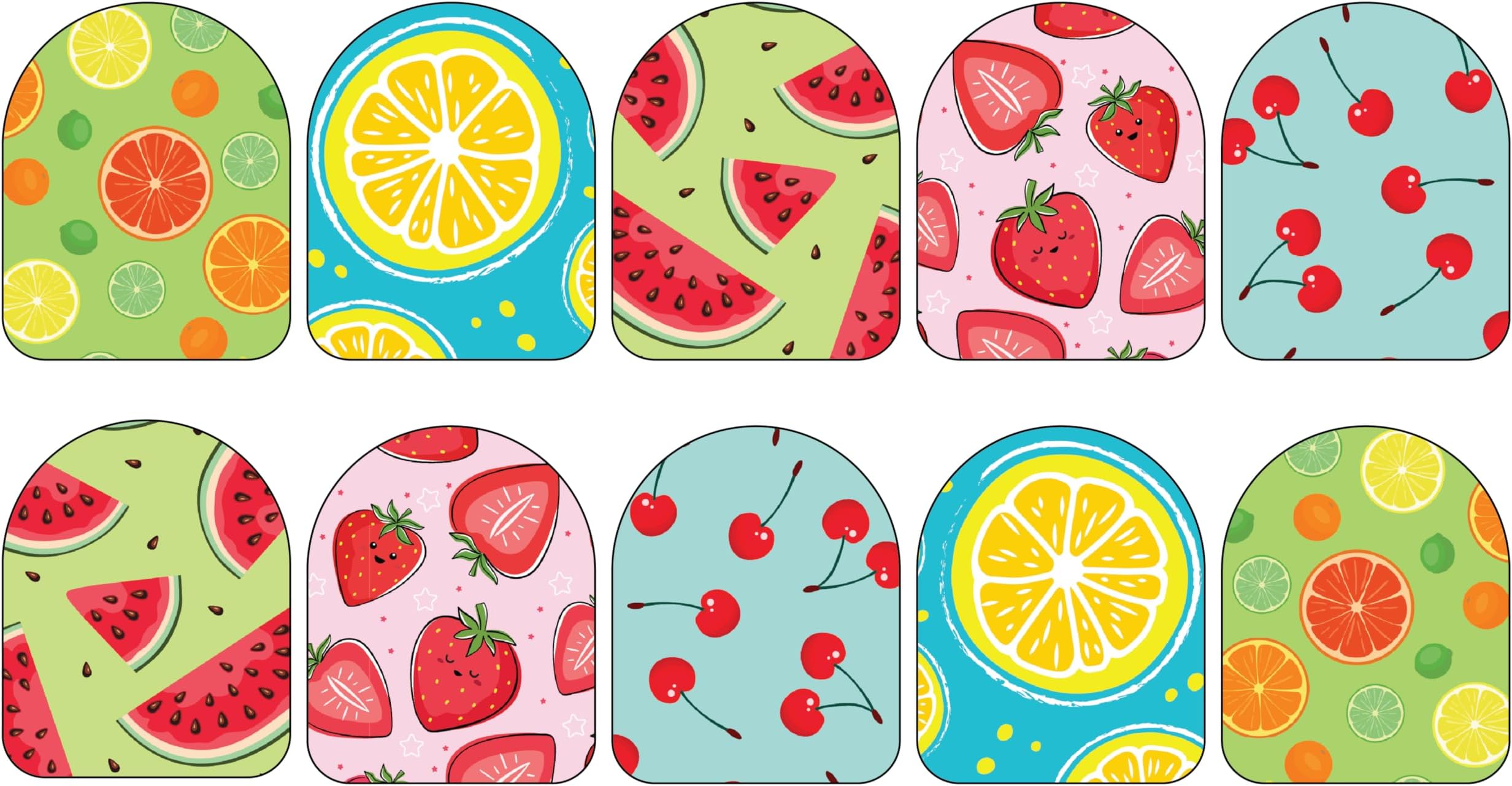 Glucomart Fabic Stickers for Omnipod (10 Count) โ Maximum Strength, Waterproof & Hypoallergenic (Fruits Variety Pack) (Omnipod Stickers)