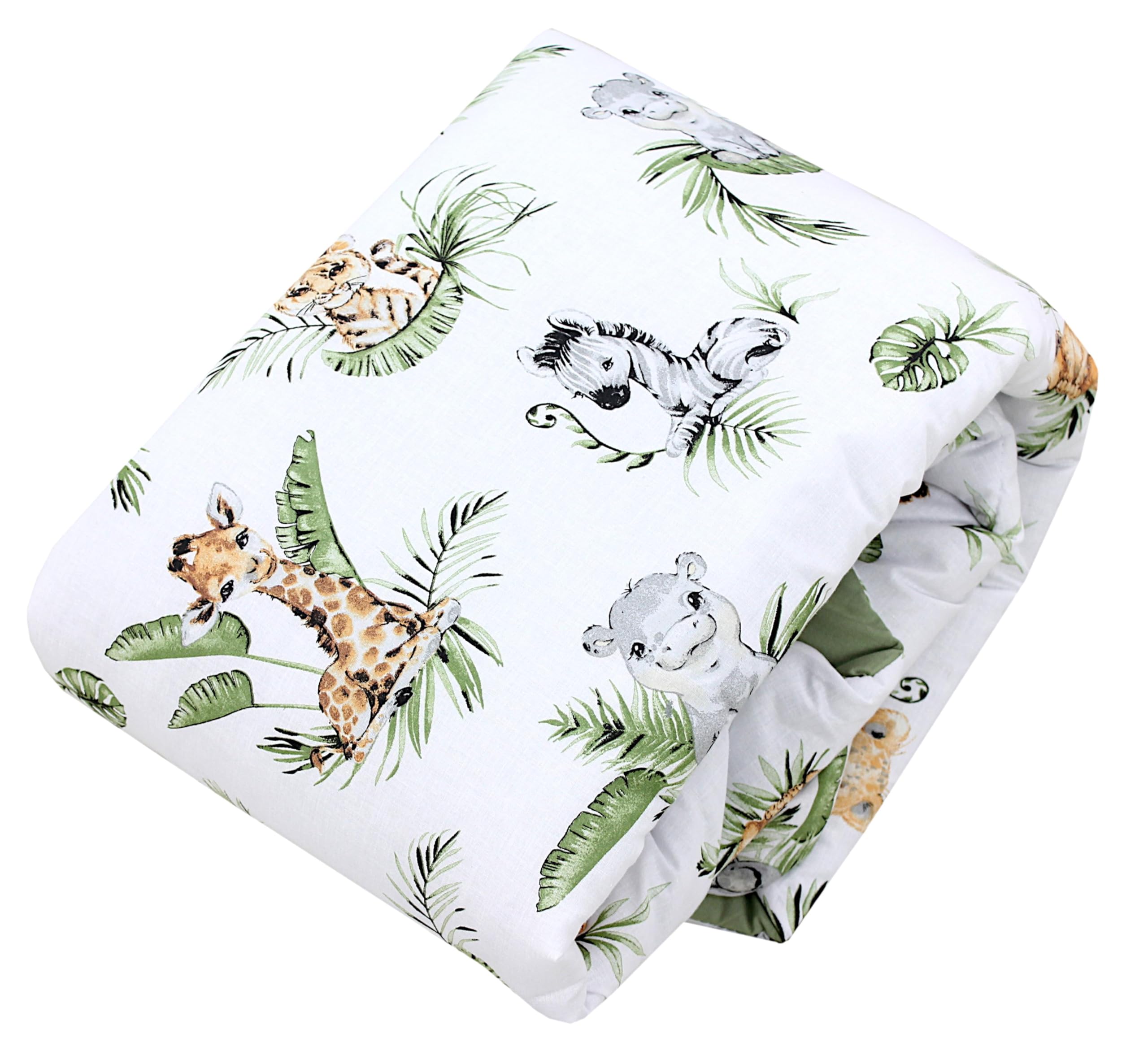 TupTam Krabbeldecke für Baby 120x120 cm - Gepolsterte Spieldecke Baby Baumwolle, XXL, OEKO-TEX, Weich & Hautfreundlich, Farbe: Rund 120 cm/Safari/Löwe/Braun/Blätter/Grün
