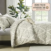 Vista 3 de DUOMING Juego de funda de edredón de algodón tamaño King, 100% algodón, funda de edredón de damasco de 3 piezas para todas las estaciones