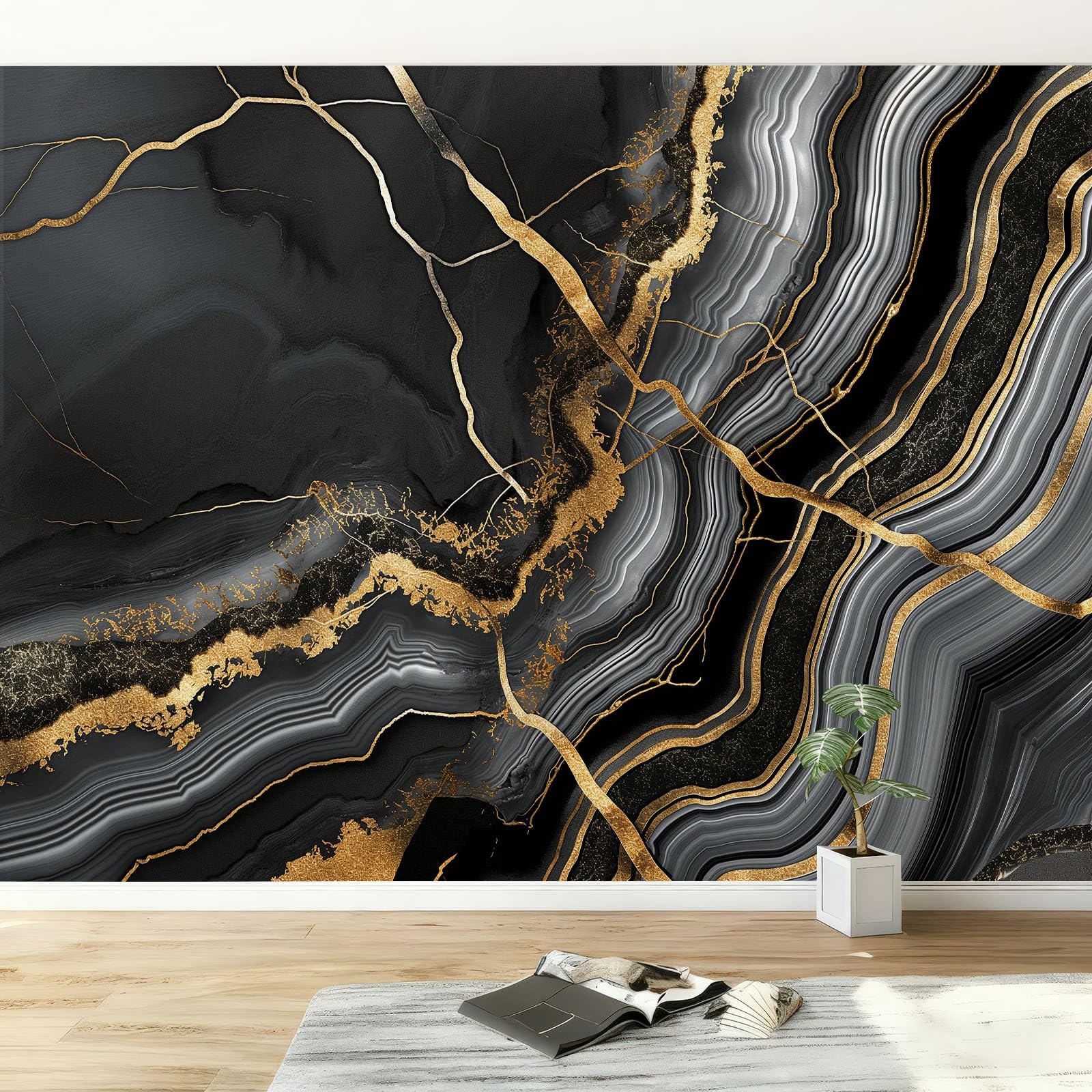 Wall Murals Abstract Art Marble Stripes Wallpaper 300W x 210H cm, Marble Stripes Removable Photo Wallpaper Murals - Home Decoration Wall Art Covering for Living Room Bedroom Children's Room — image 1