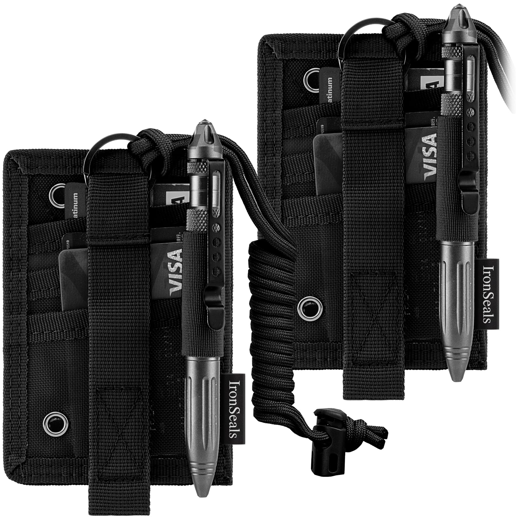 IronSeals 2 Pack Tactical ID Card Holder Hook & Loop Patch Badge Holder Detachable Quick Rip-Away Badge Holder with Key Ring and Adjustable Neck Lanyard