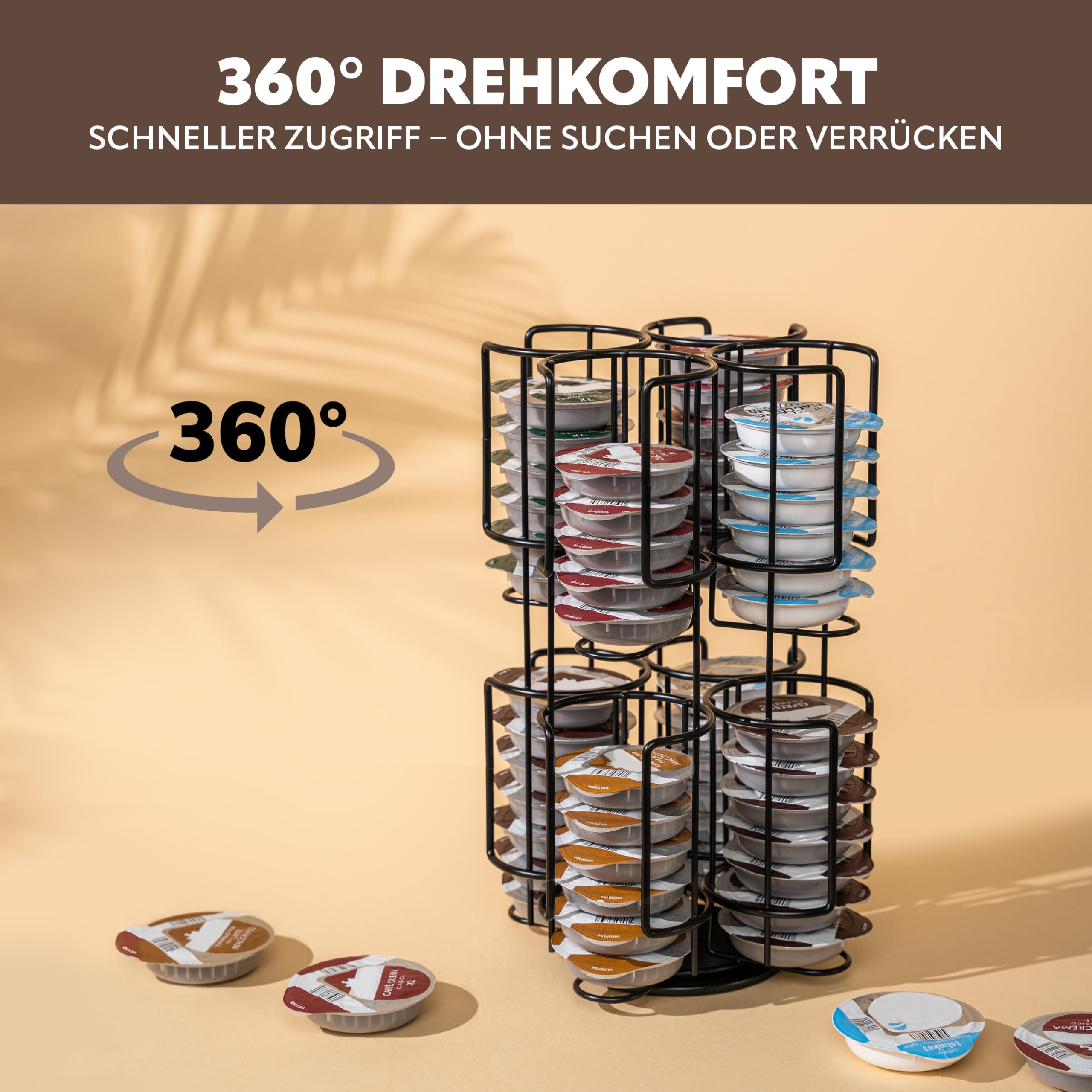 eluno Kapselständer, Kapselspender für bis zu 64 Tassimo-Kapseln, 360° drehbar, Kapselhalter, schwarz