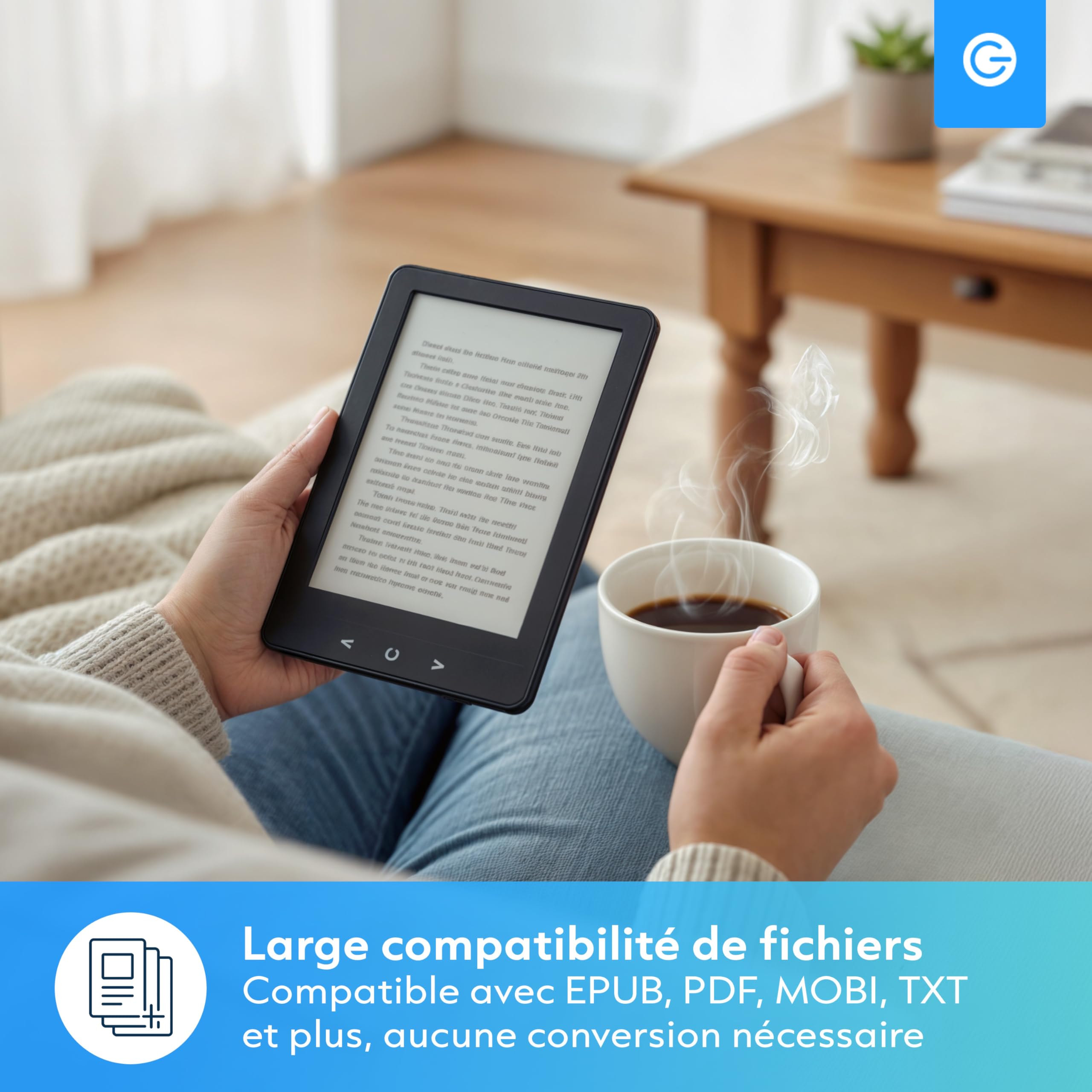Silvergear® Ebook Reader avec Rétroéclairage | Écran Tactile E-Ink de 6 Pouces | Mémoire de 4 Go pour 3000+ E-Books | Pocketbook | Antireflet et Léger | Noir