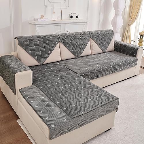 TEWENE, Funda de respaldo para sofá seccional, funda de terciopelo para sofá, funda antideslizante en forma de L, funda de sofá seccional para