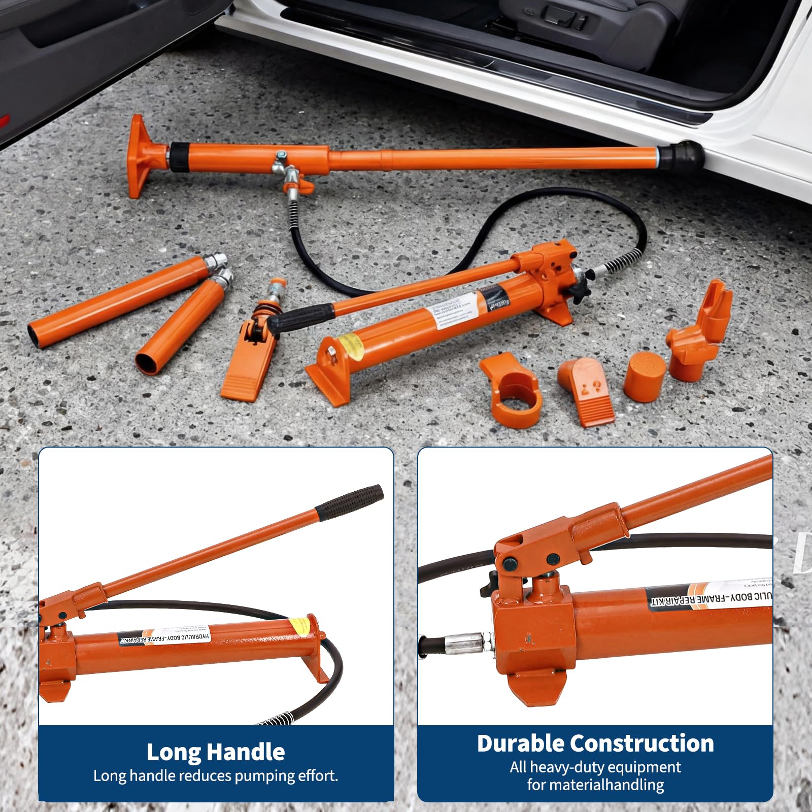 Garvee Kit Porta Power hydraulique 12T (capacité réelle 10T) – Cric Professionnel Robuste – pour châssis Auto, Camion, agricole, Construction – Mallette Plastique – Orange (RAL2004) – 12 Tons |