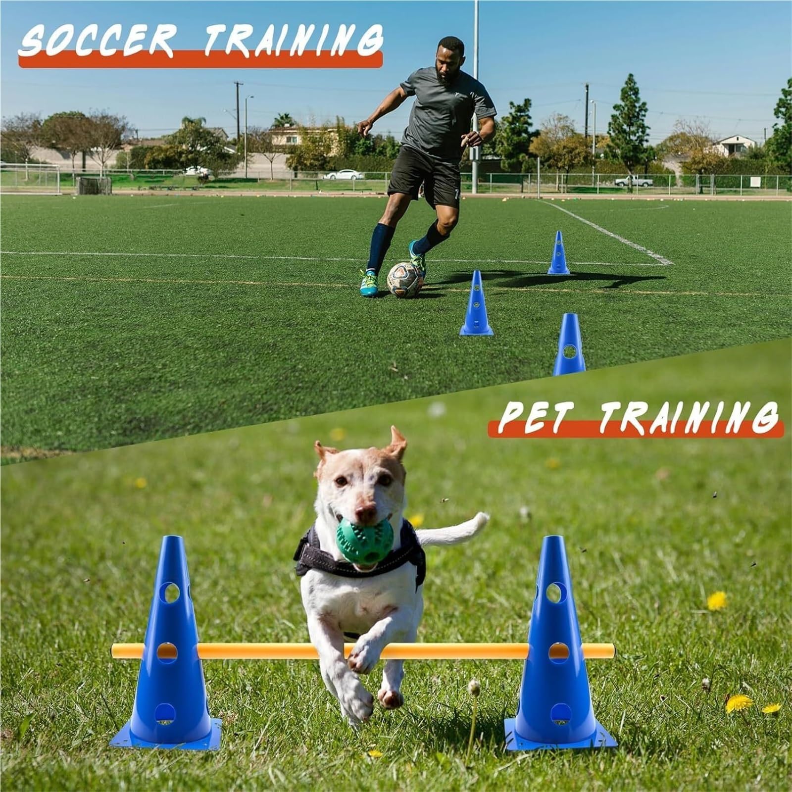 Genérico Juego De Entrenamiento De Agilidad for Perros De 23 Cm | Equipo completo de agilidad for perros, 8 conos, 8 postes y saltos ajustables for uso en interiores y exteriores