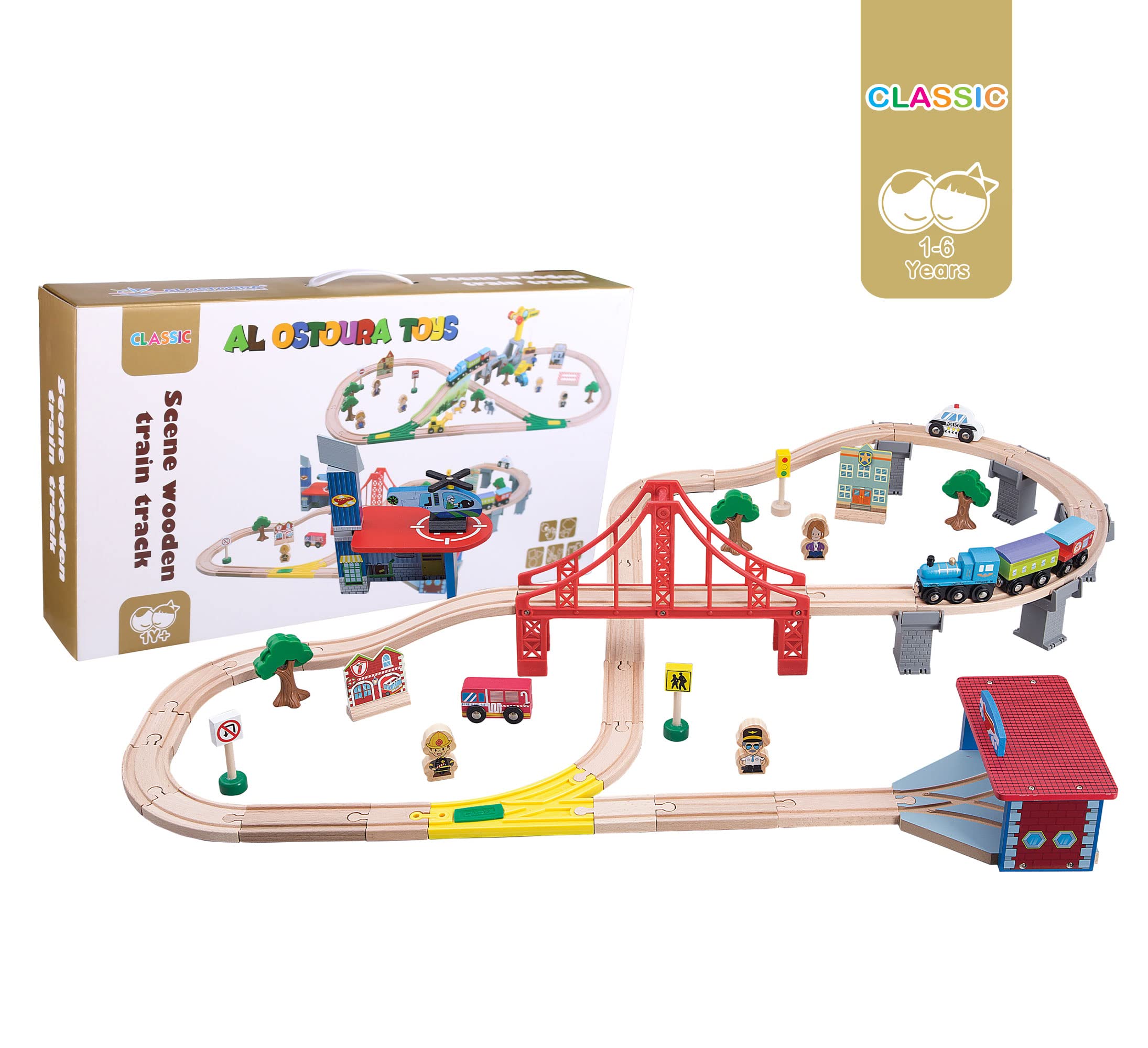 Al Ostoura Toys Scene Wooden Train Track Montessori Activity Educational Toy Gift 1-2-3-6 Year Old Toy LW1802