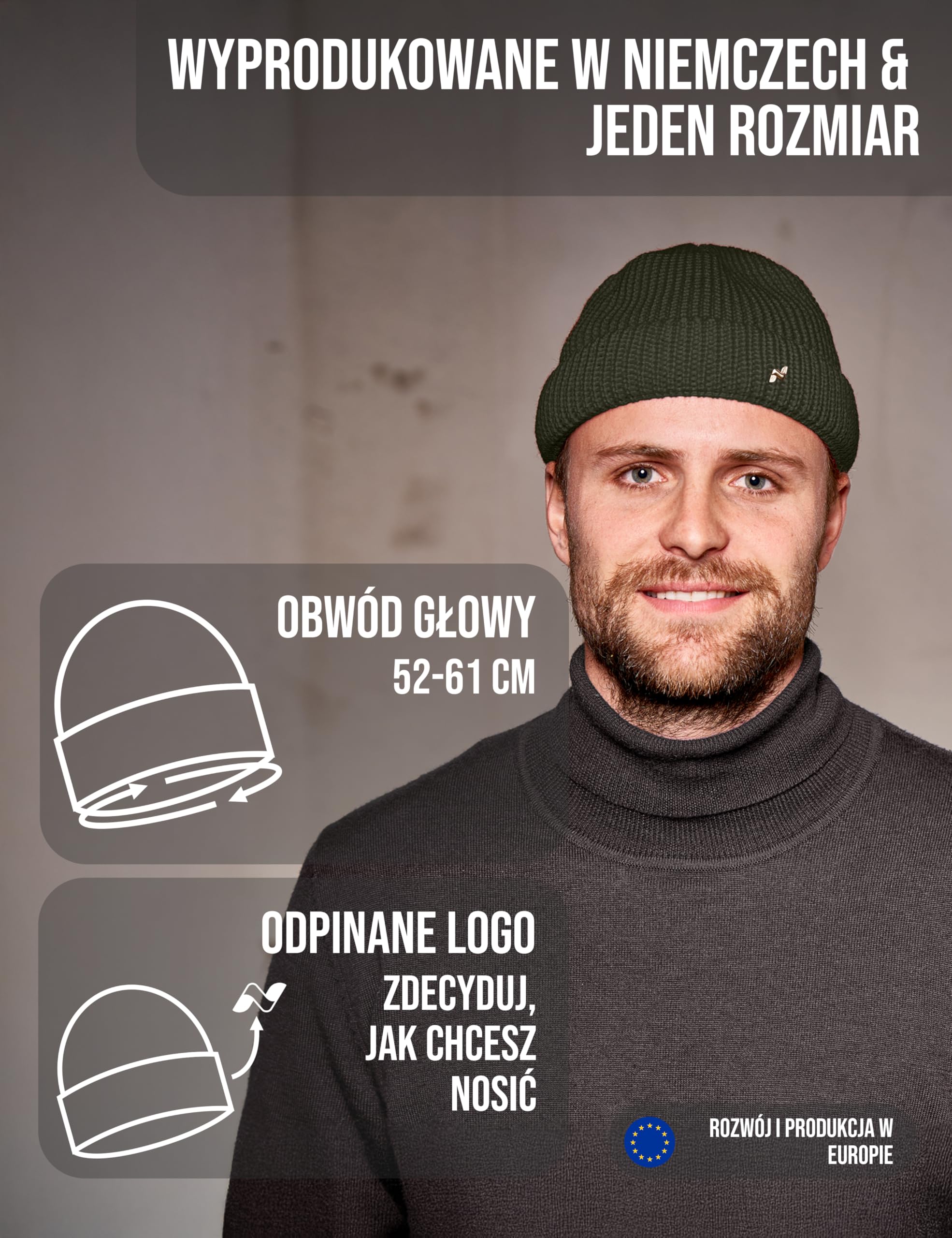 NYTTED® Cousteau czapka krótki kształt ze 100% najdelikatniejszej żywej wełny dla kobiet i mężczyzn
